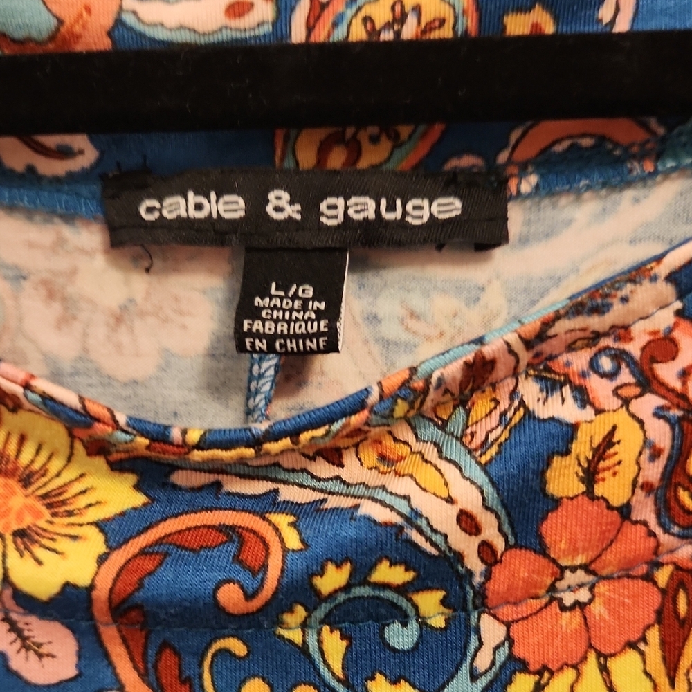 Cable & Gauge Asymmetrical 3/4 Sleeve Blue and Orange Tunic - Picture 2 of 6